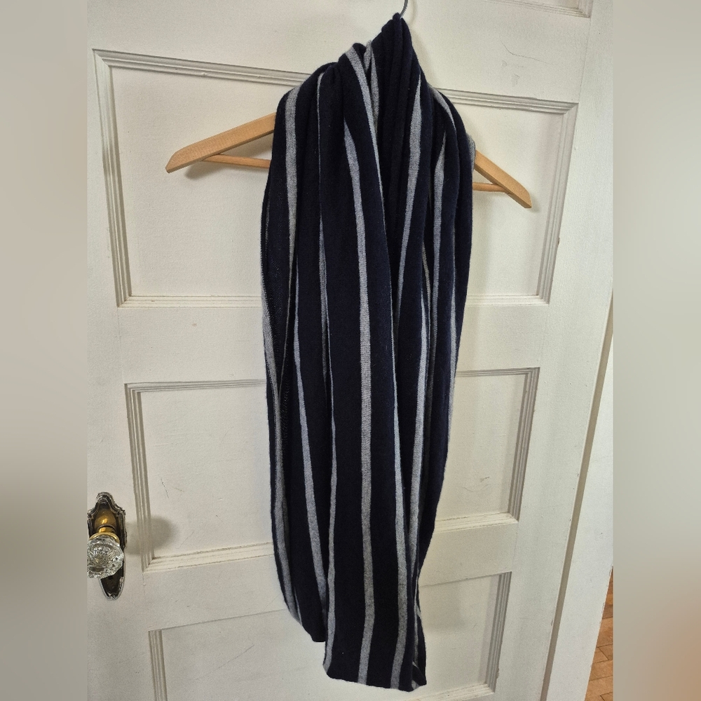 100% Cashmere Infinity Scarf By Magaschoni Navy And Grey Stripes